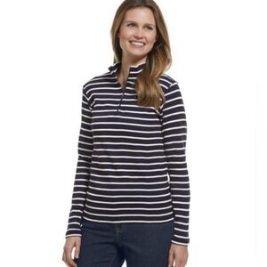 LL Bean Long Sleeve French Sailor Striped 1/4 Zip Womens Pullover Boat Preppy L